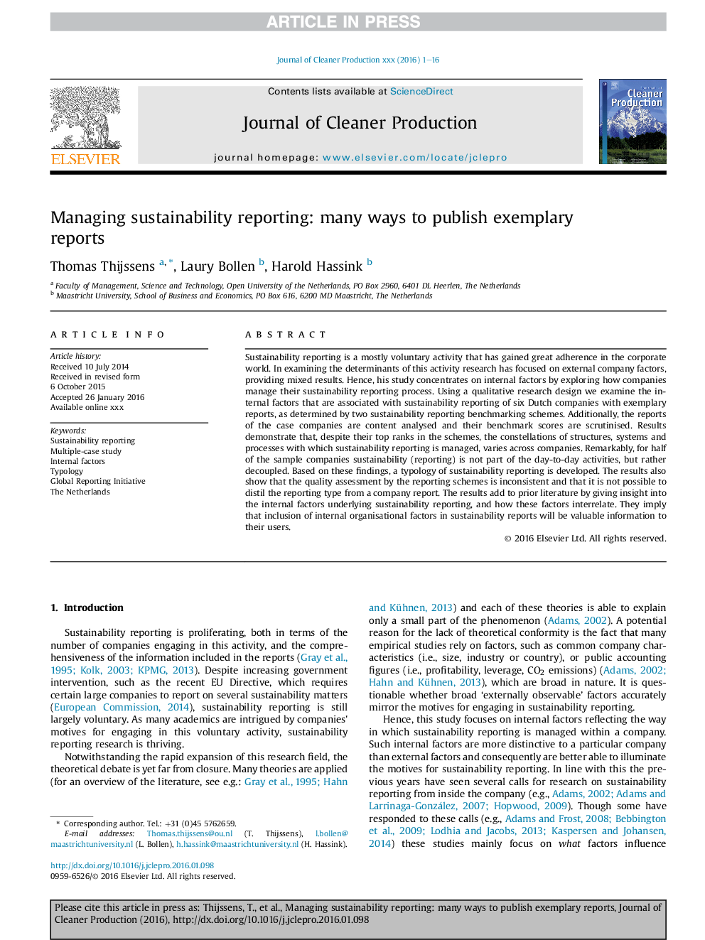 Managing sustainability reporting: many ways to publish exemplary reports