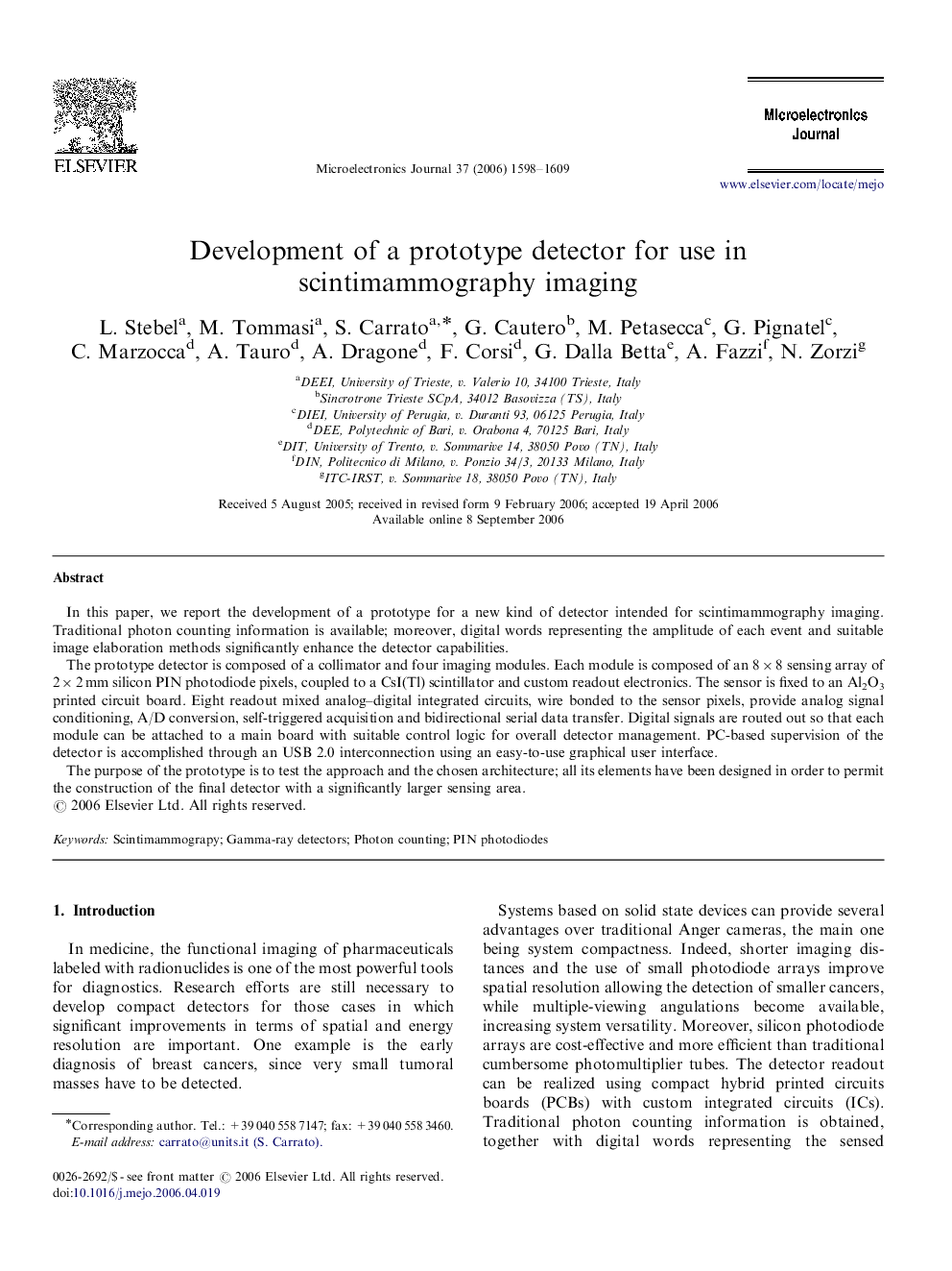 Development of a prototype detector for use in scintimammography imaging