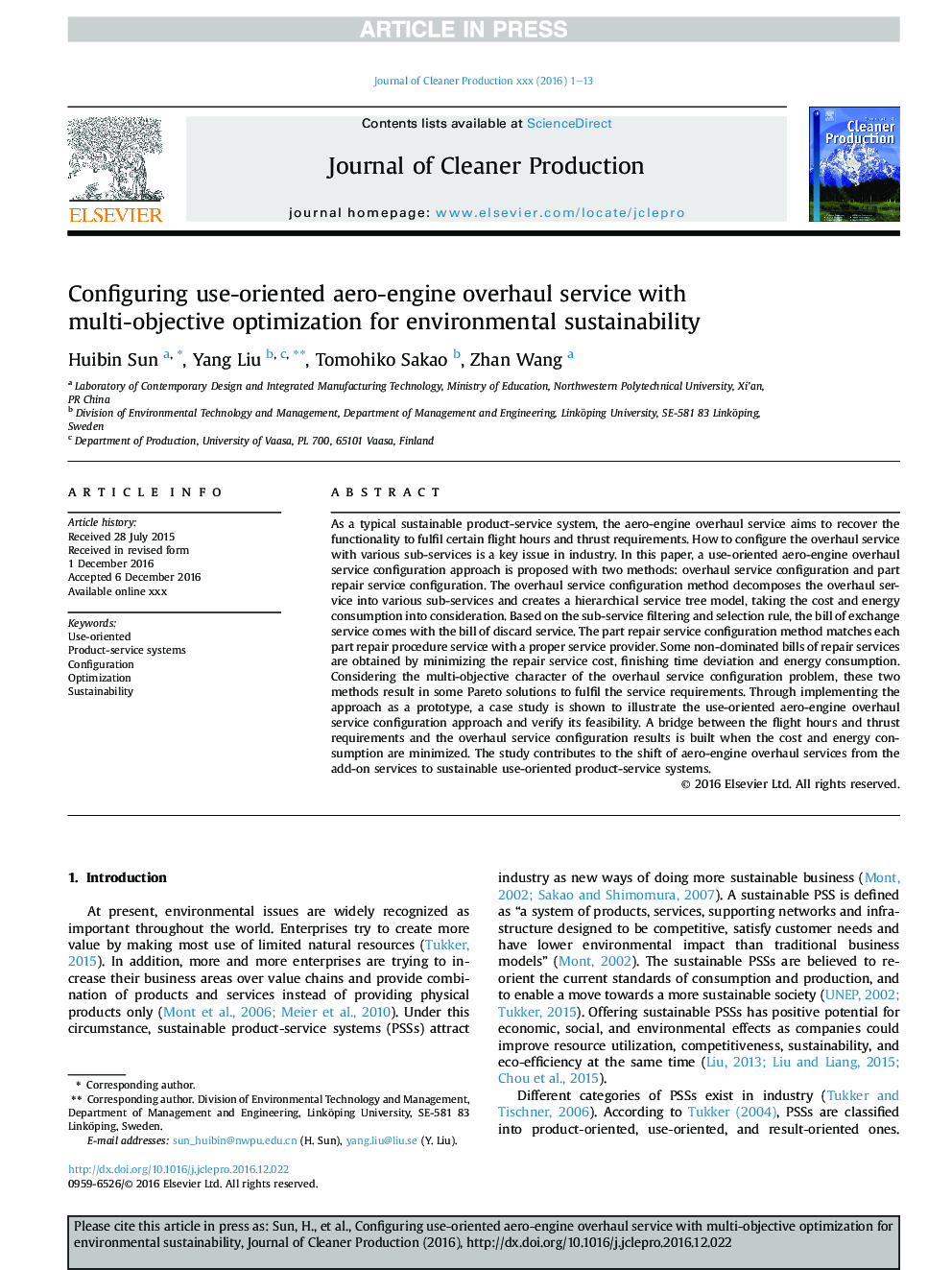 Configuring use-oriented aero-engine overhaul service with multi-objective optimization for environmental sustainability