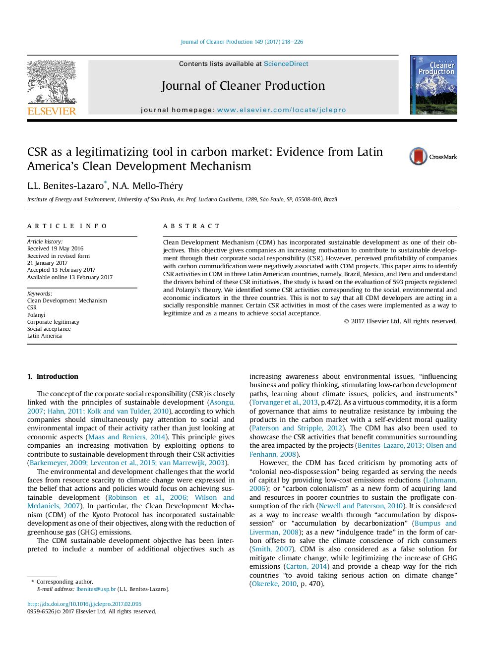 CSR as a legitimatizing tool in carbon market: Evidence from Latin America's Clean Development Mechanism