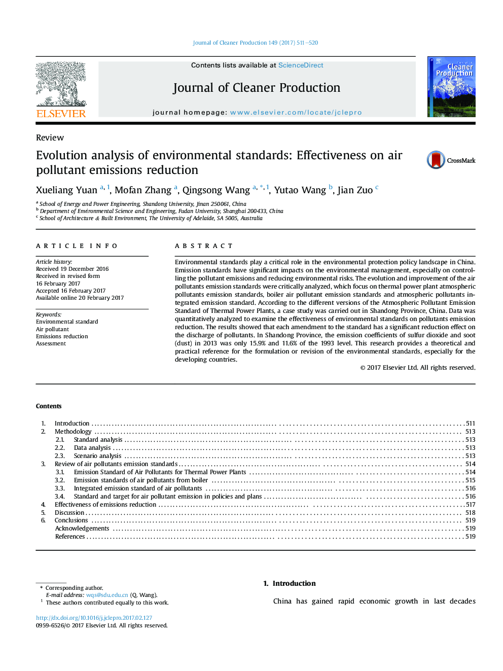 Evolution analysis of environmental standards: Effectiveness on air pollutant emissions reduction