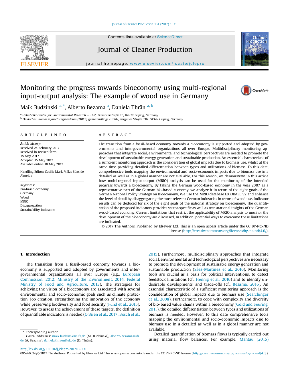 Monitoring the progress towards bioeconomy using multi-regional input-output analysis: The example of wood use in Germany