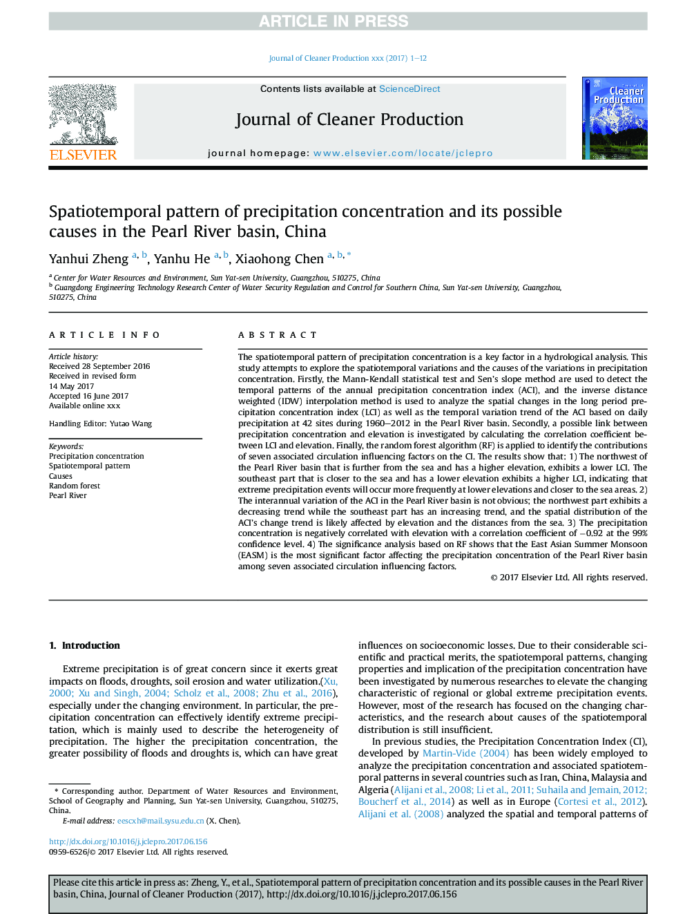 Spatiotemporal pattern of precipitation concentration and its possible causes in the Pearl River basin, China