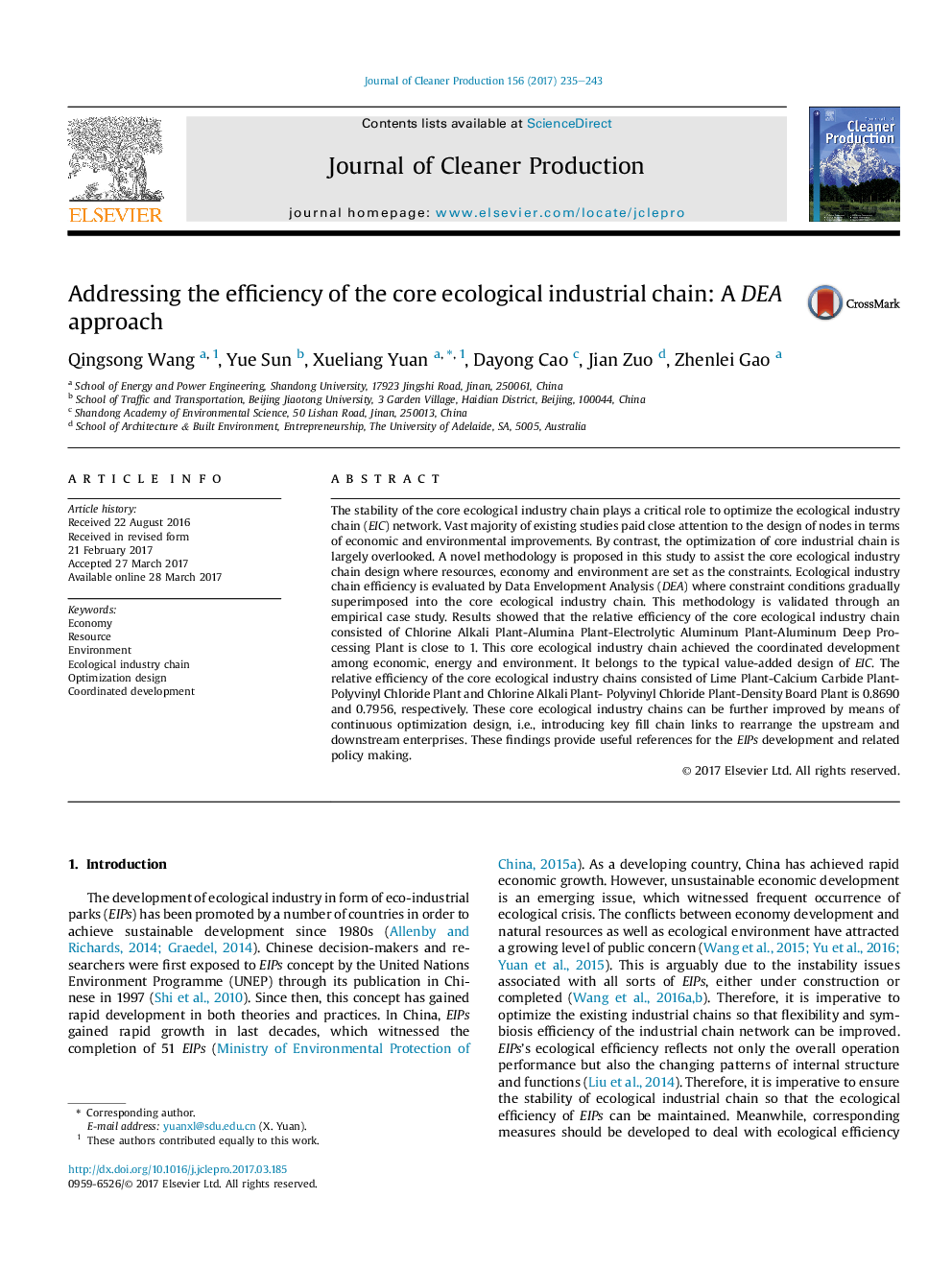 Addressing the efficiency of the core ecological industrial chain: A DEA approach