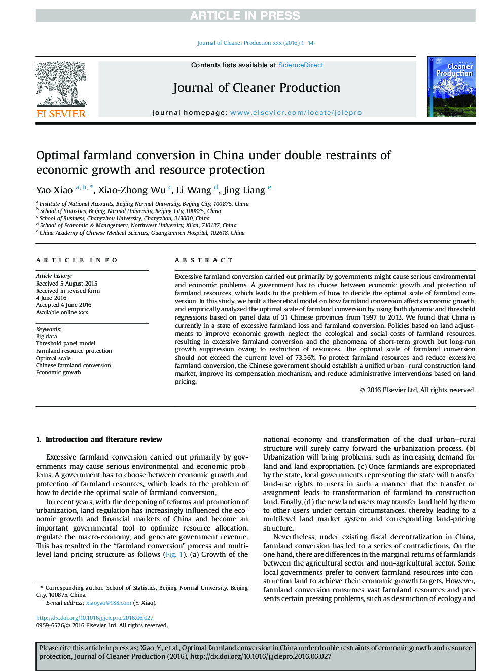 Optimal farmland conversion in China under double restraints of economic growth and resource protection