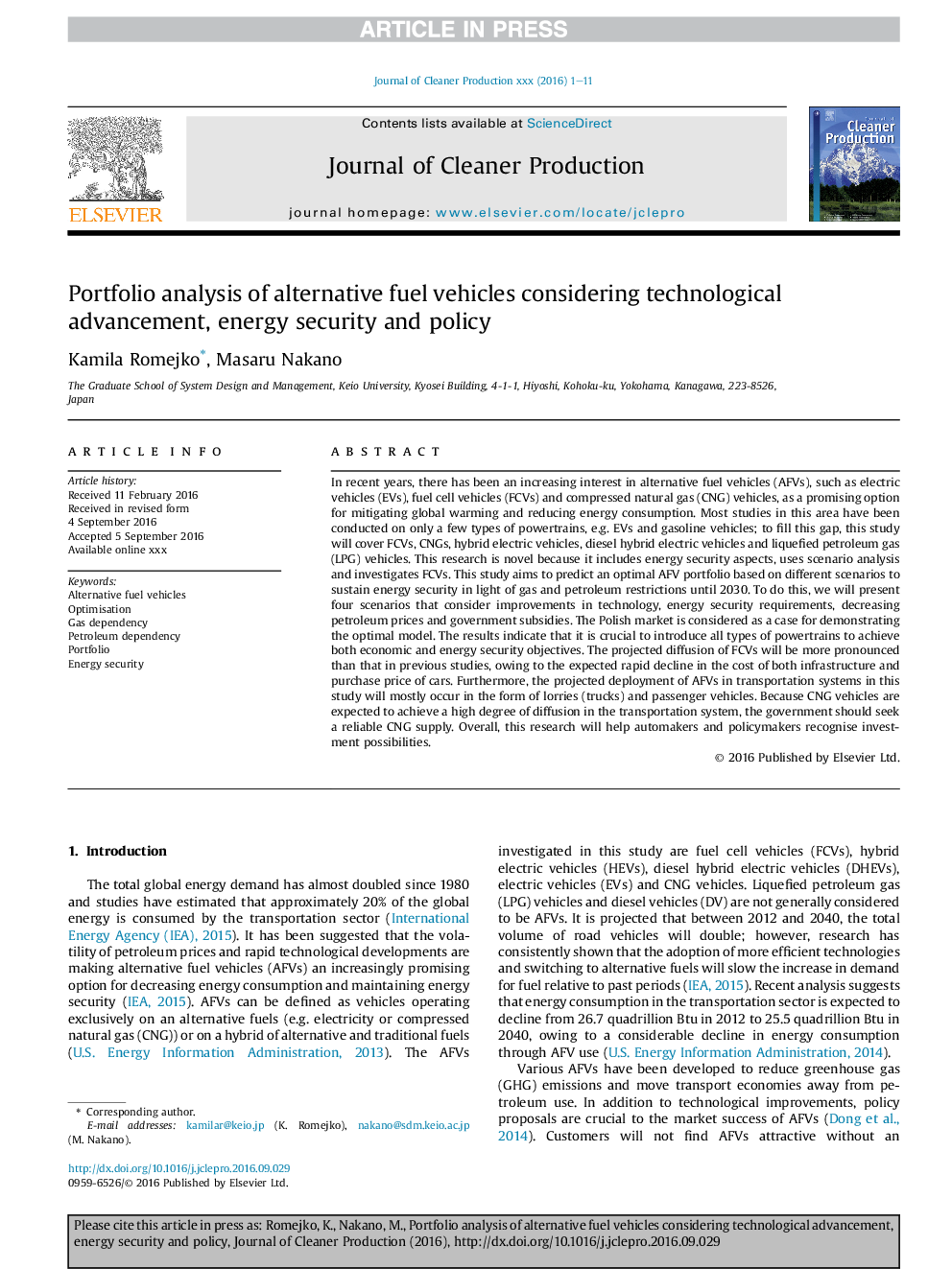 Portfolio analysis of alternative fuel vehicles considering technological advancement, energy security and policy