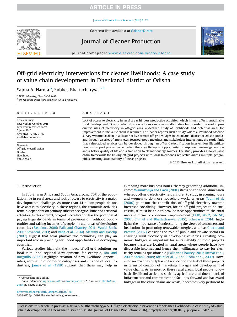 Off-grid electricity interventions for cleaner livelihoods: A case study of value chain development in Dhenkanal district of Odisha