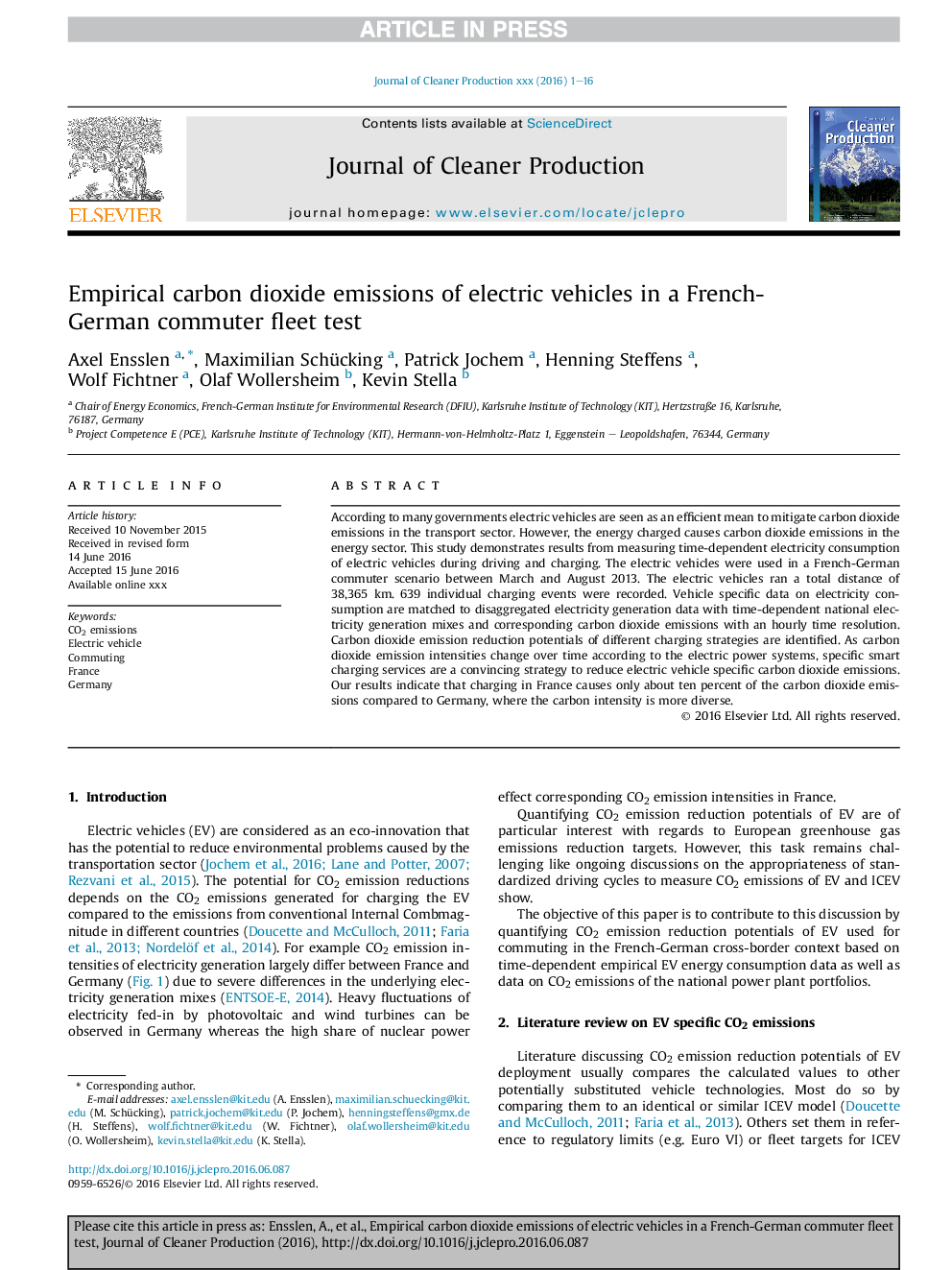 Empirical carbon dioxide emissions of electric vehicles in a French-German commuter fleet test