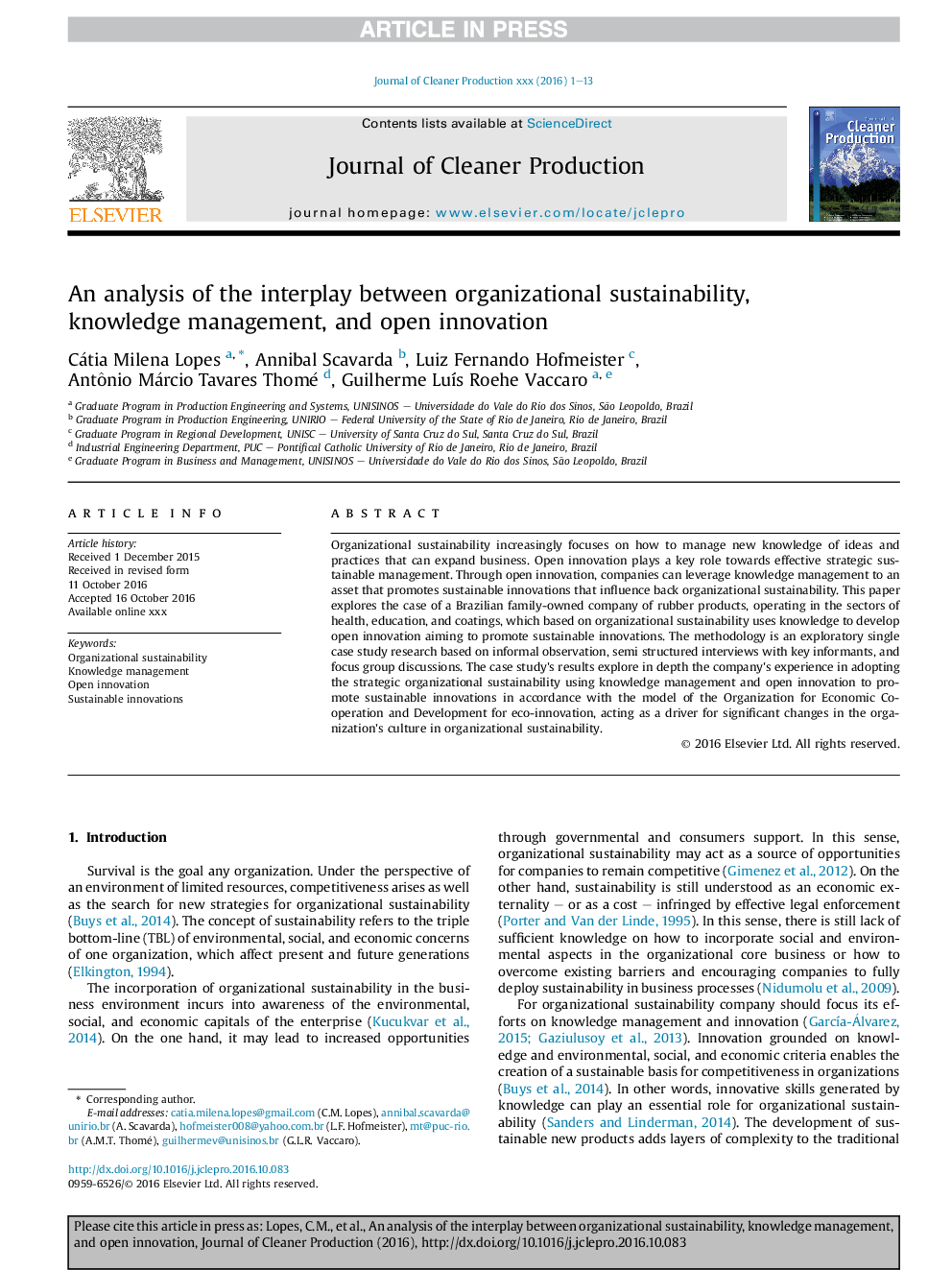 An analysis of the interplay between organizational sustainability, knowledge management, and open innovation