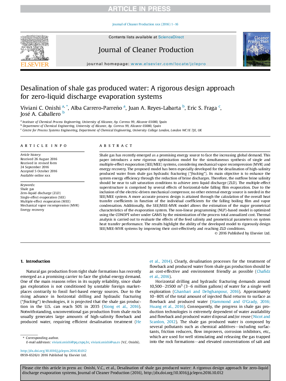 Desalination of shale gas produced water: A rigorous design approach for zero-liquid discharge evaporation systems