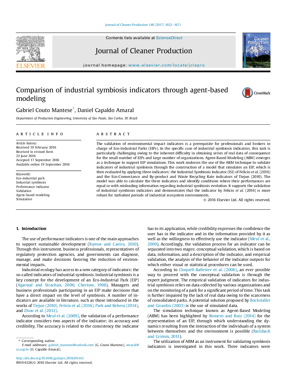 Comparison of industrial symbiosis indicators through agent-based modeling