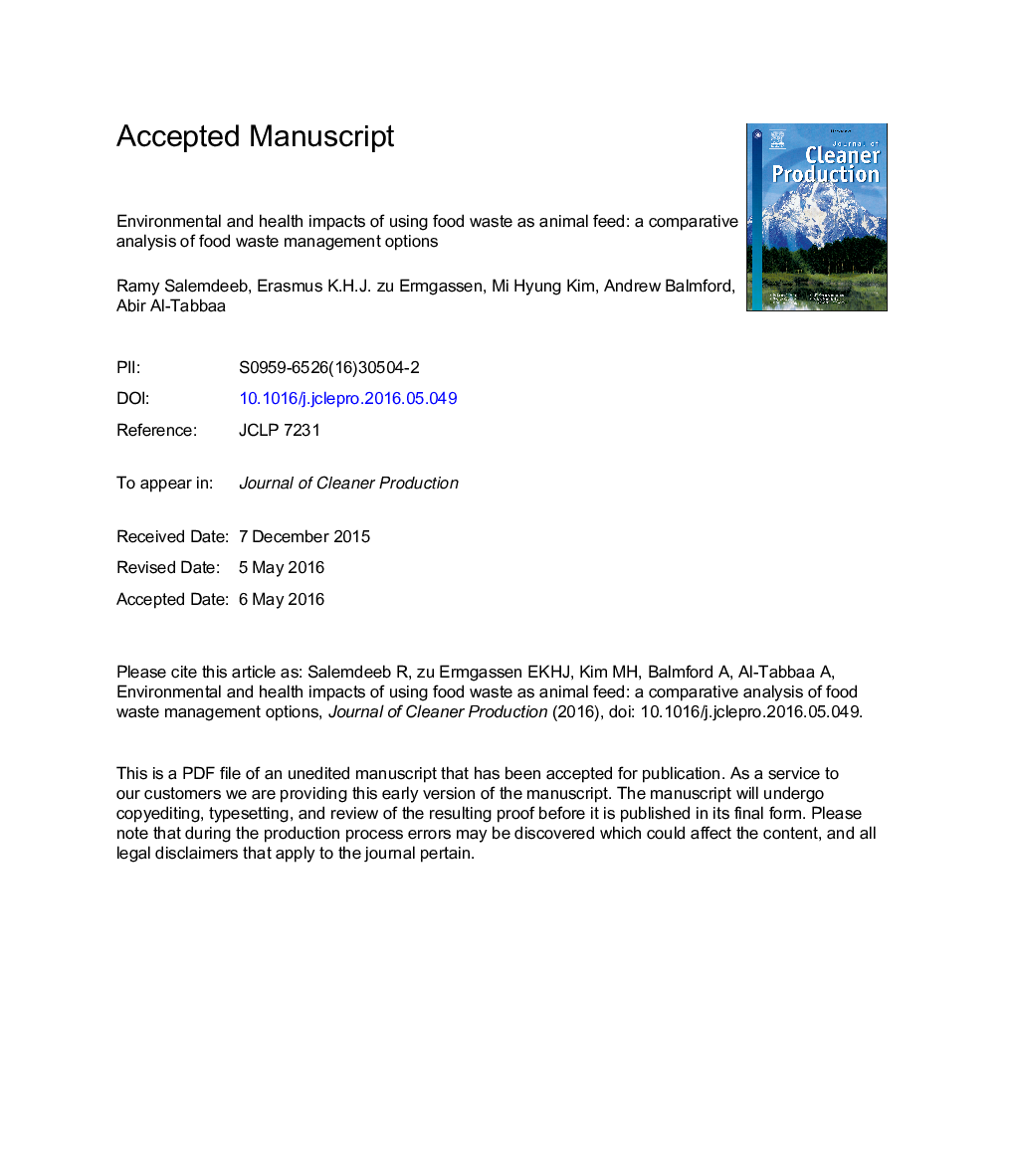 Environmental and health impacts of using food waste as animal feed: a comparative analysis of food waste management options