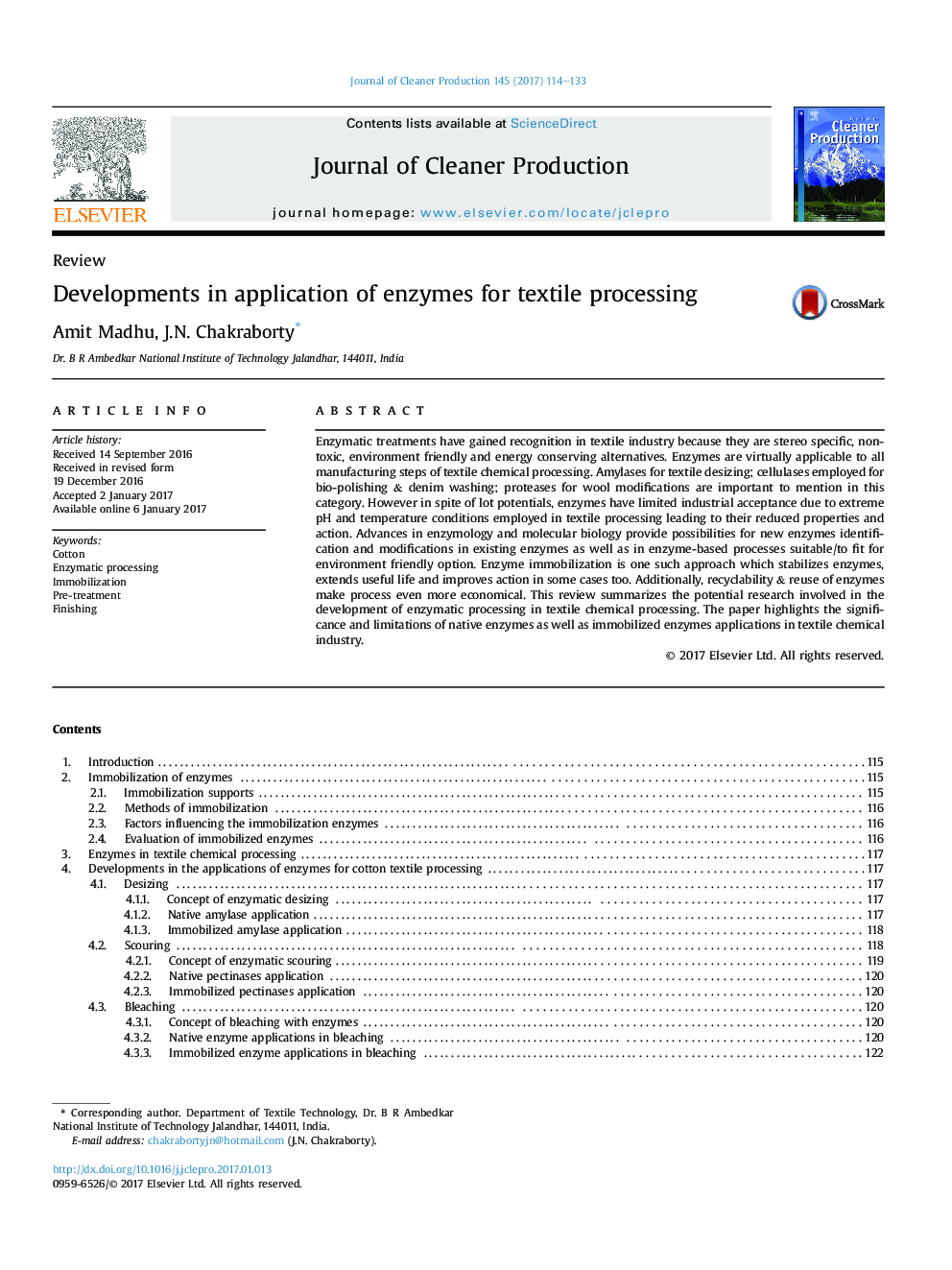 ReviewDevelopments in application of enzymes for textile processing