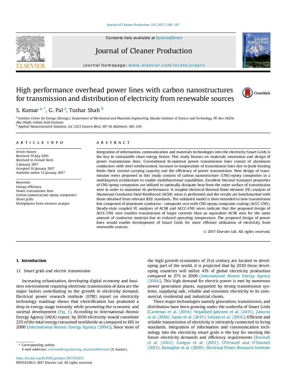 High performance overhead power lines with carbon nanostructures for transmission and distribution of electricity from renewable sources