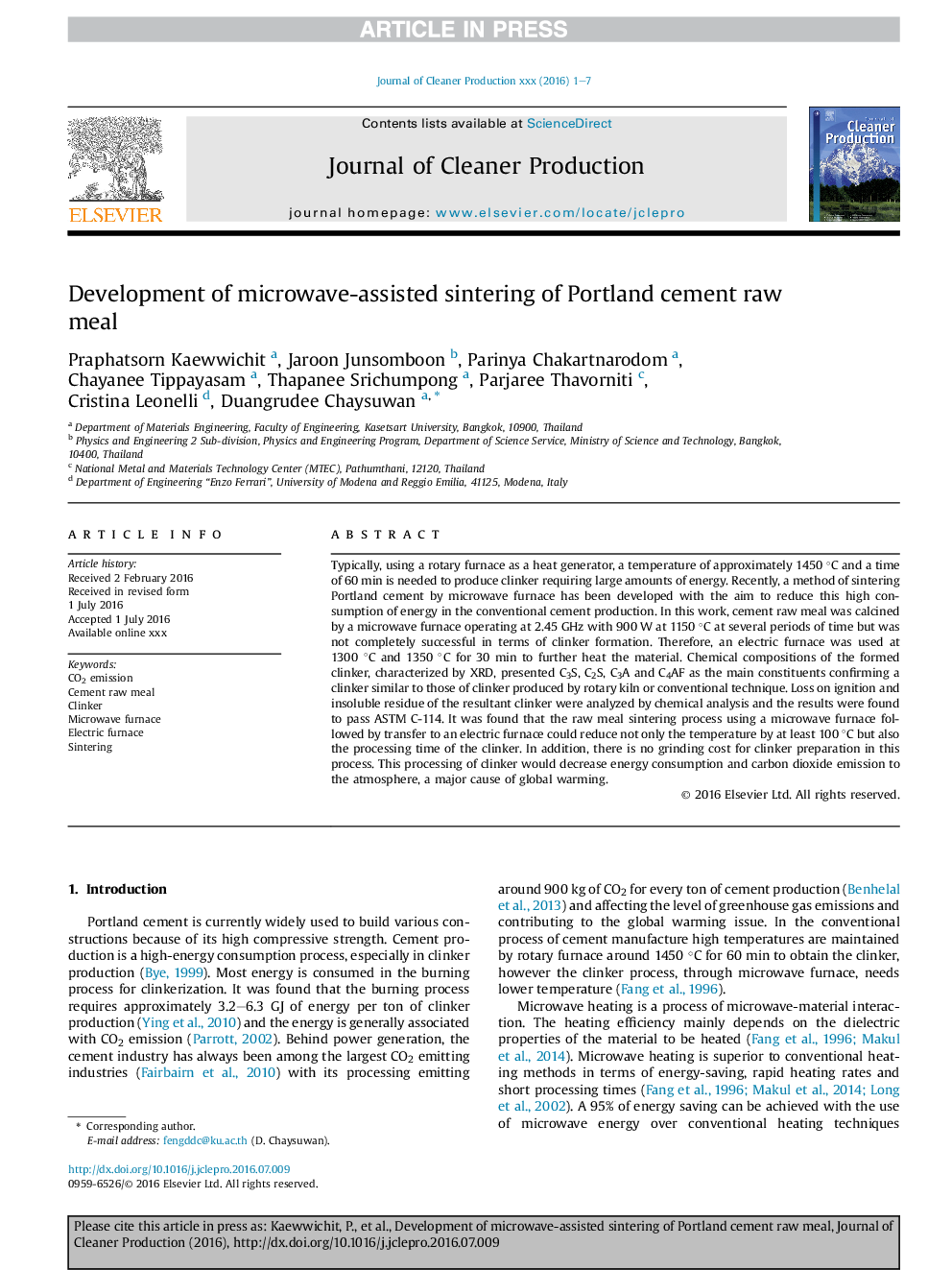 Development of microwave-assisted sintering of Portland cement raw meal