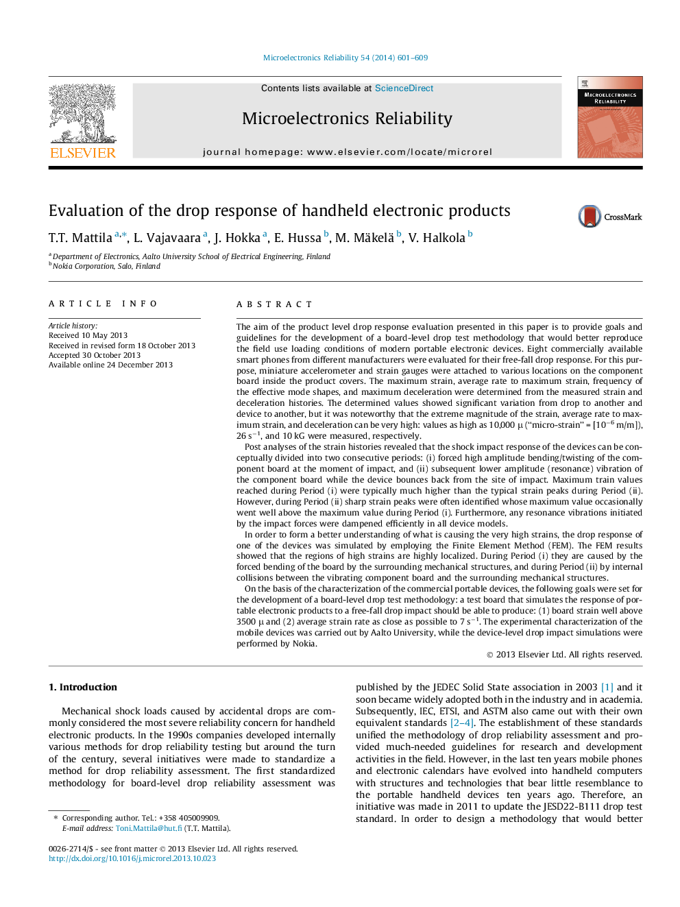 Evaluation of the drop response of handheld electronic products