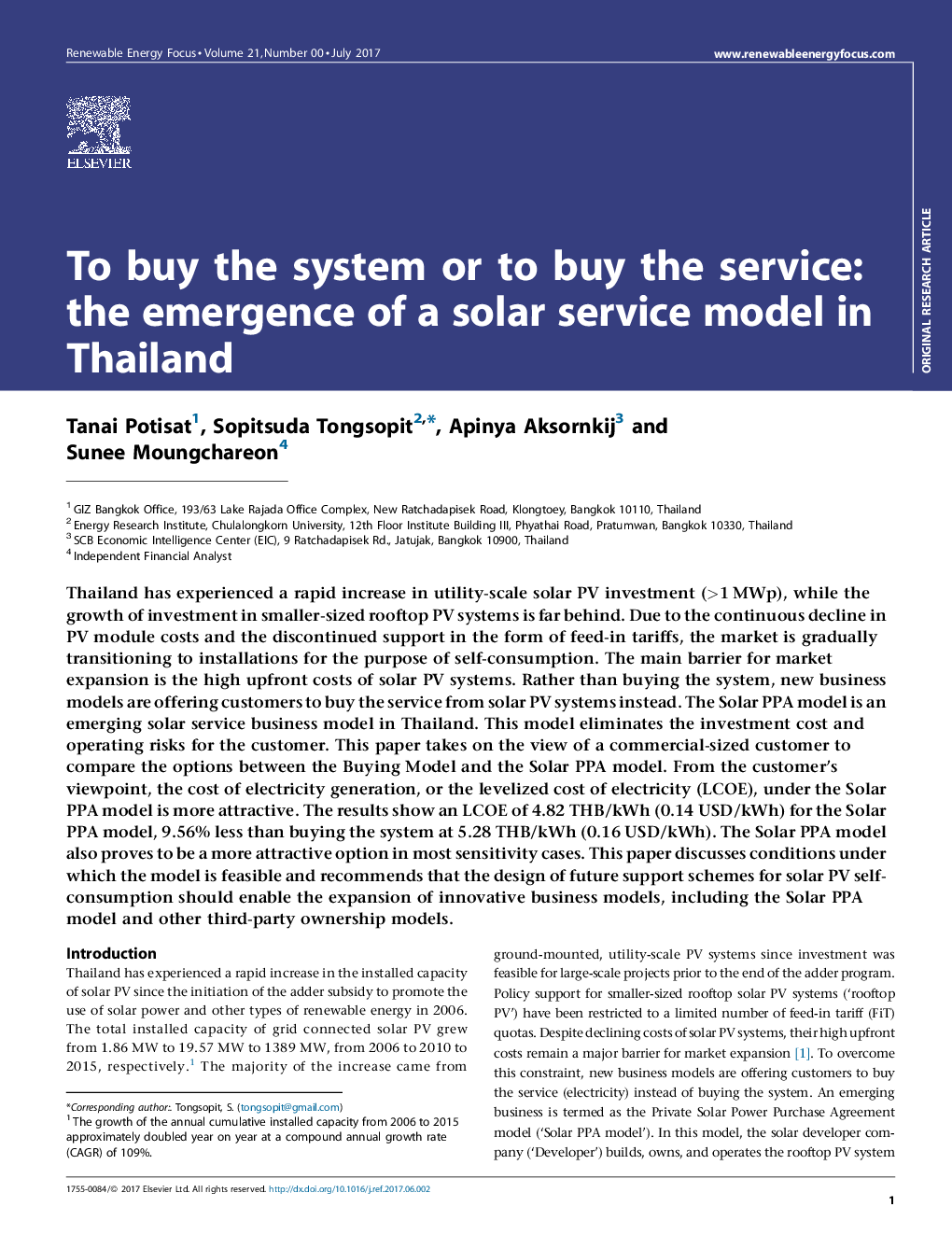 To buy the system or to buy the service: the emergence of a solar service model in Thailand