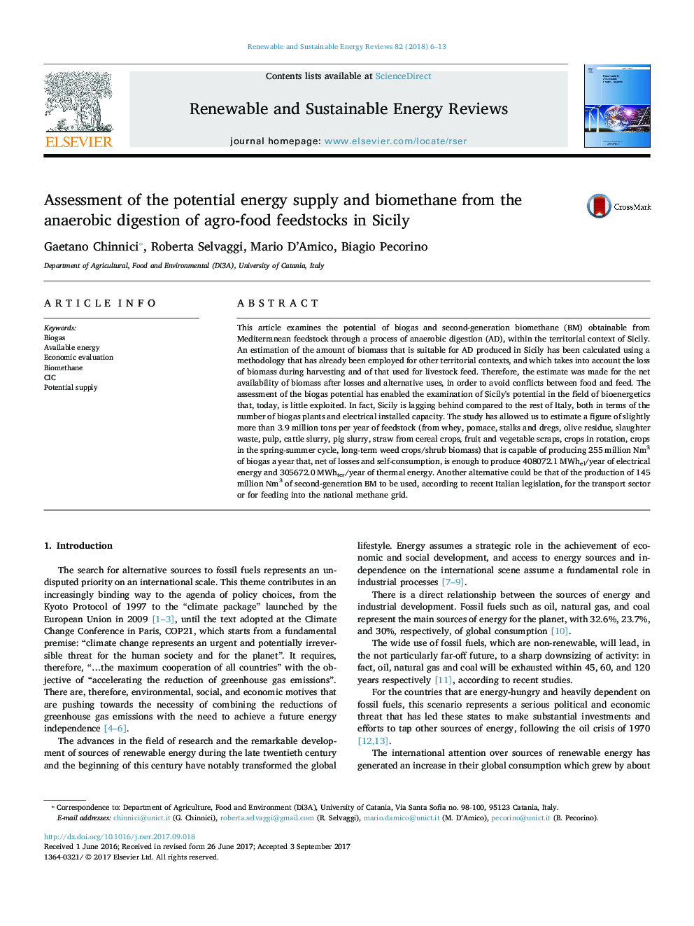 Assessment of the potential energy supply and biomethane from the anaerobic digestion of agro-food feedstocks in Sicily