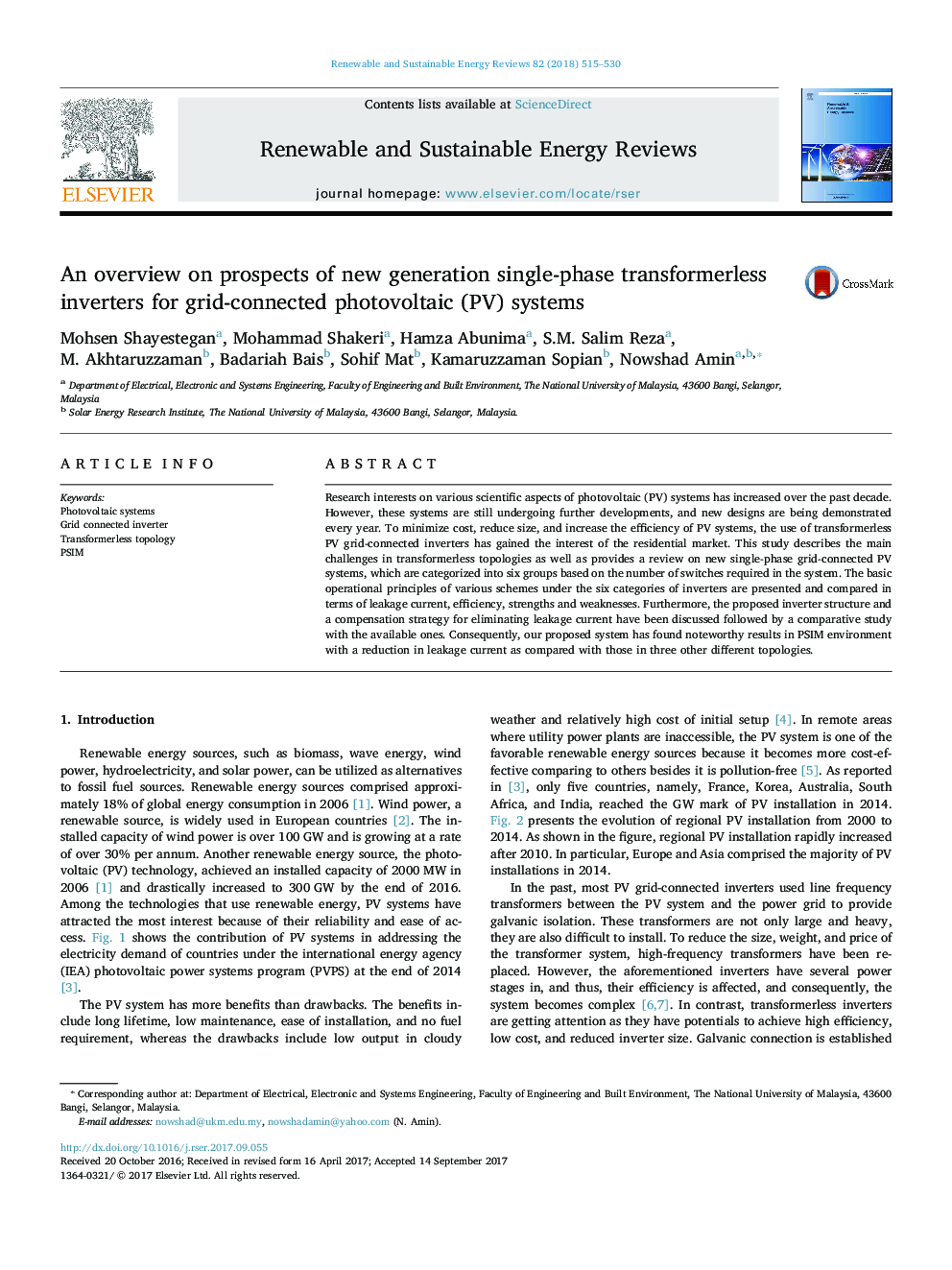 An overview on prospects of new generation single-phase transformerless inverters for grid-connected photovoltaic (PV) systems