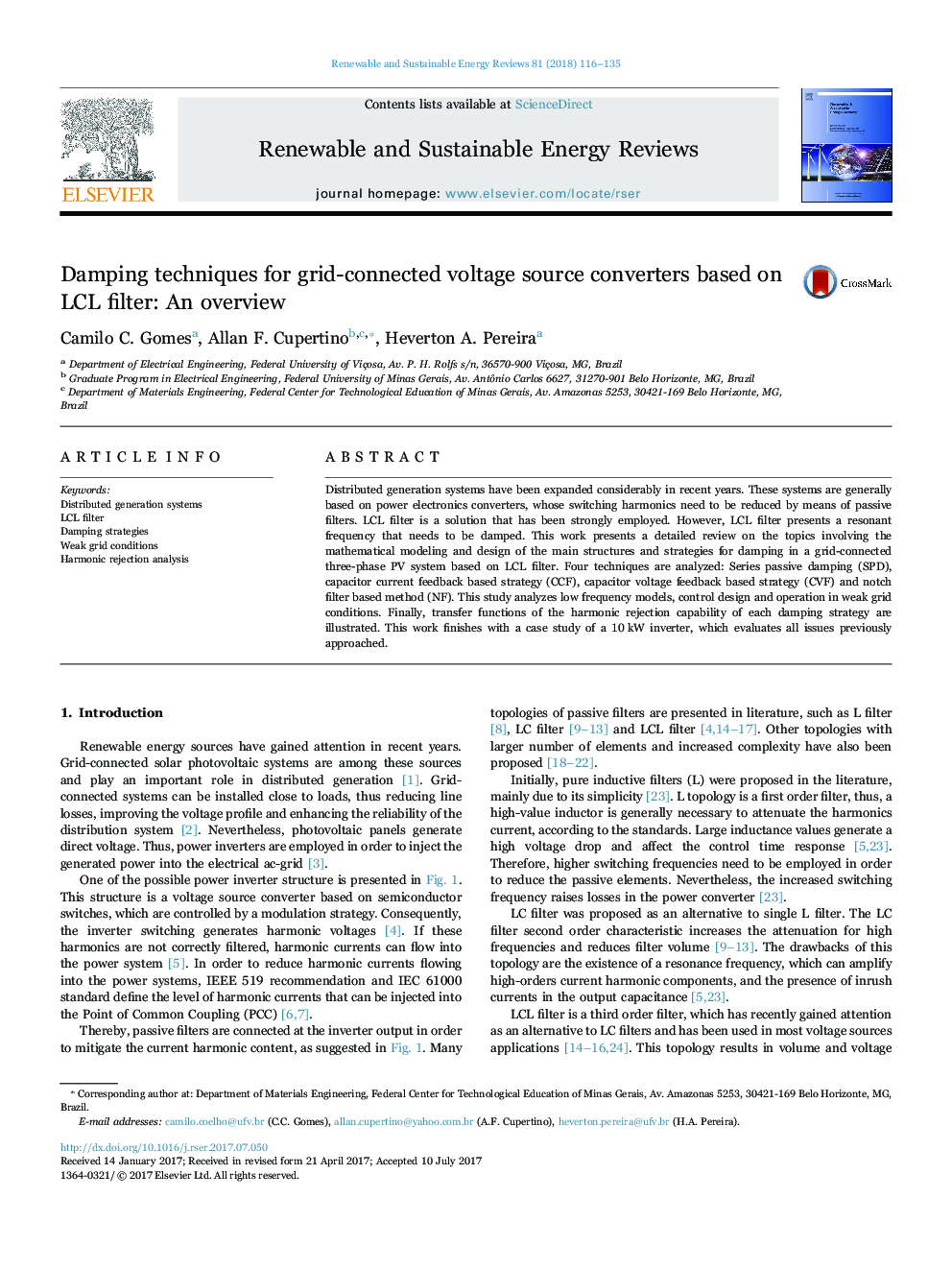 Damping techniques for grid-connected voltage source converters based on LCL filter: An overview