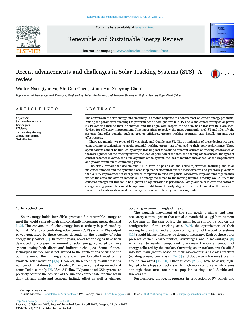 Recent advancements and challenges in Solar Tracking Systems (STS): A review