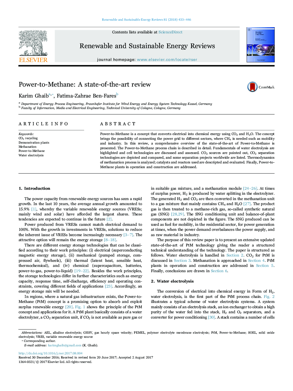 Power-to-Methane: A state-of-the-art review