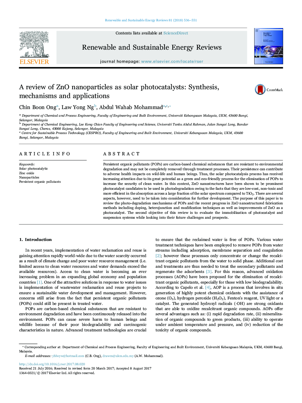 A review of ZnO nanoparticles as solar photocatalysts: Synthesis, mechanisms and applications