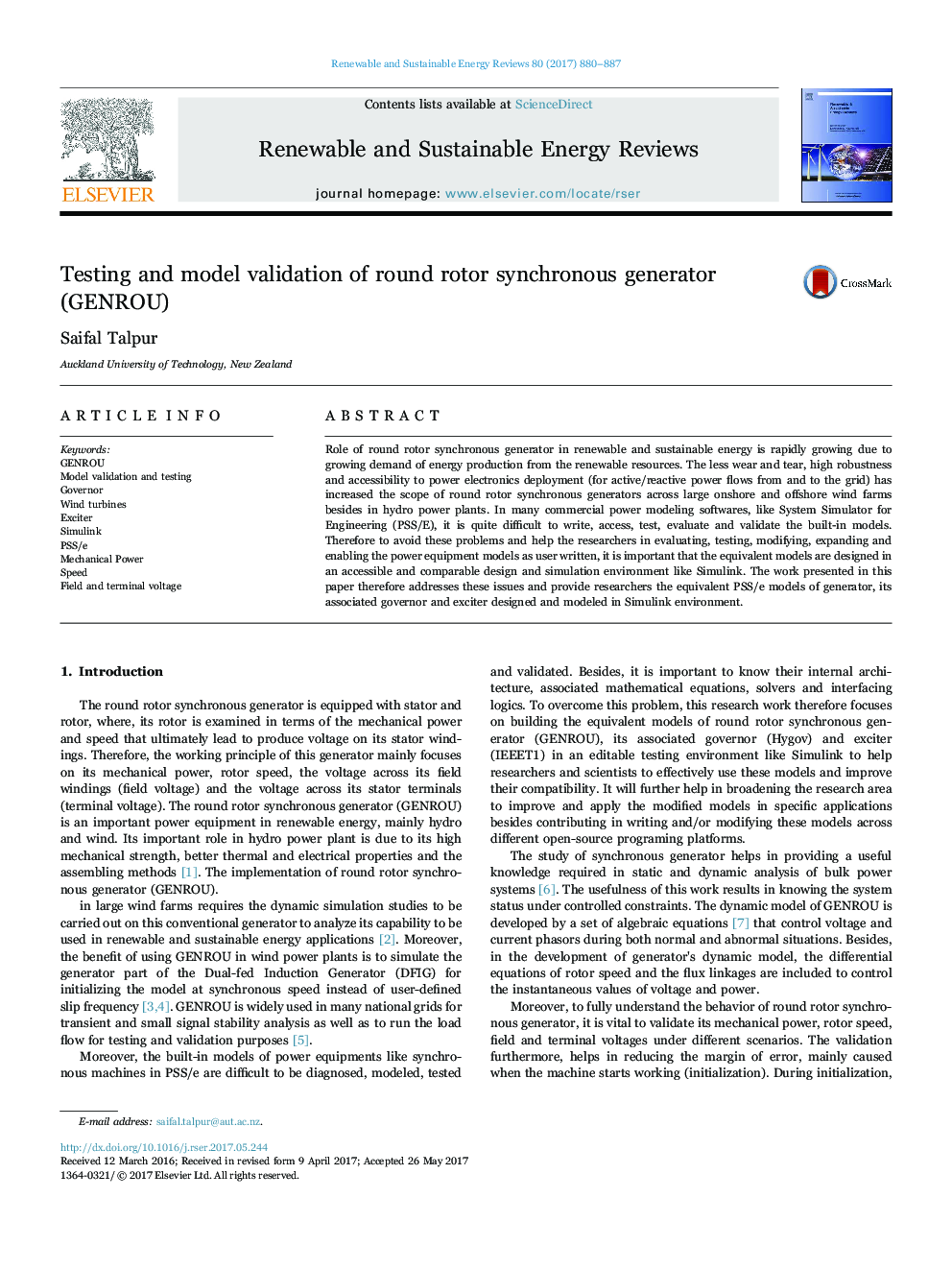 Testing and model validation of round rotor synchronous generator (GENROU)