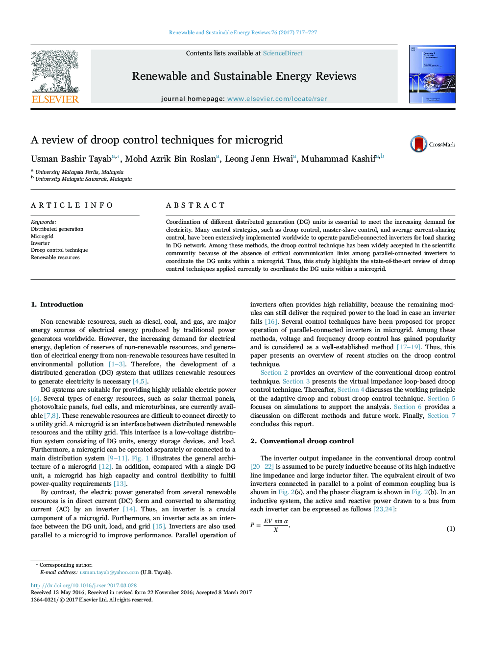 A review of droop control techniques for microgrid