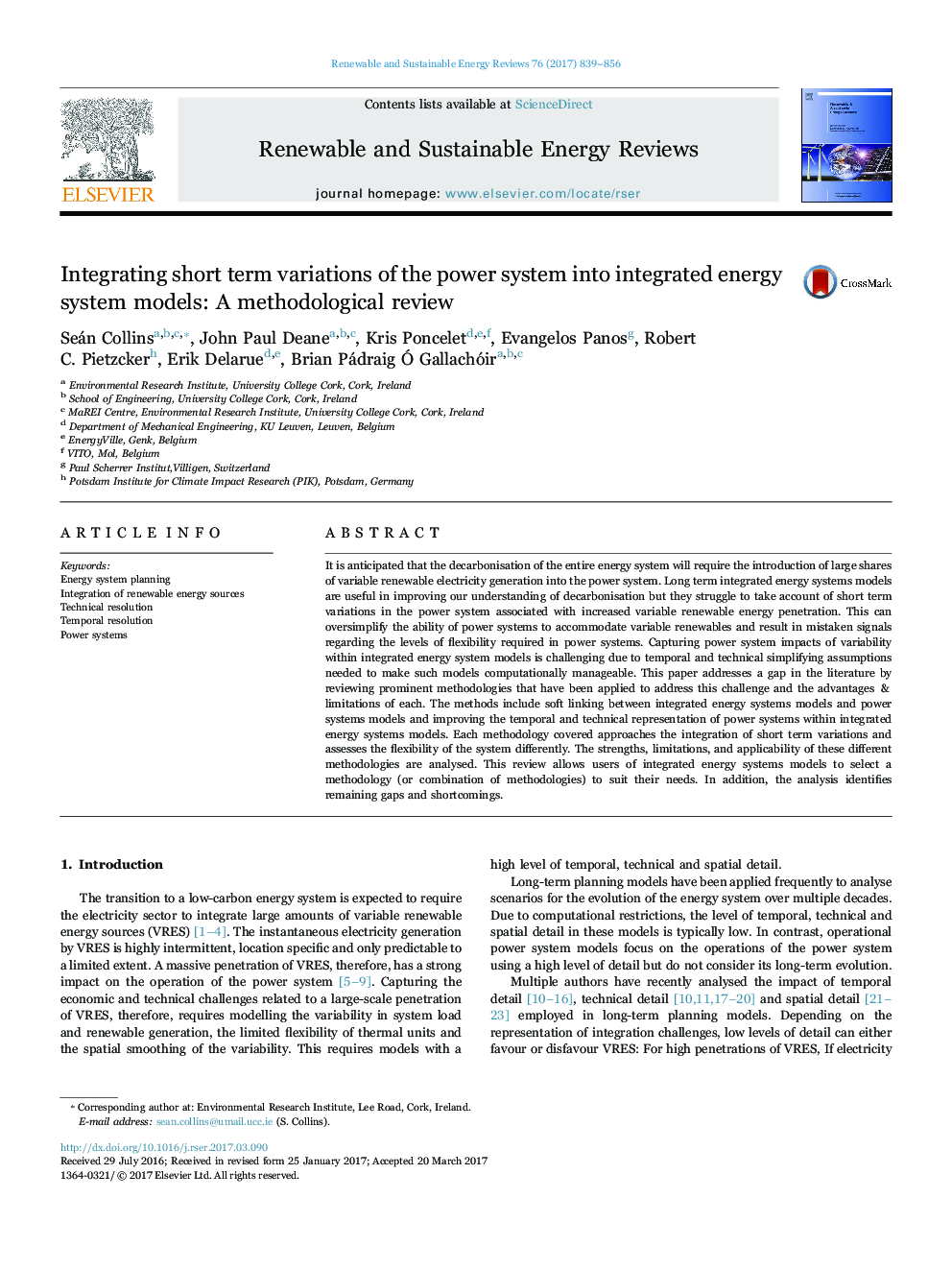 Integrating short term variations of the power system into integrated energy system models: A methodological review