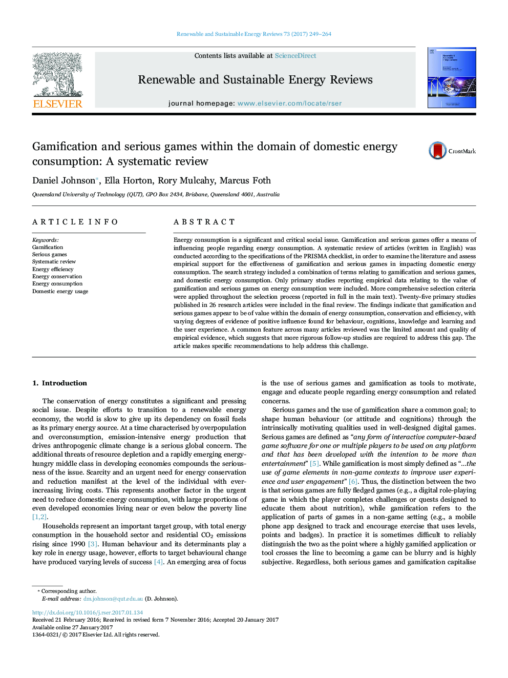 Gamification and serious games within the domain of domestic energy consumption: A systematic review