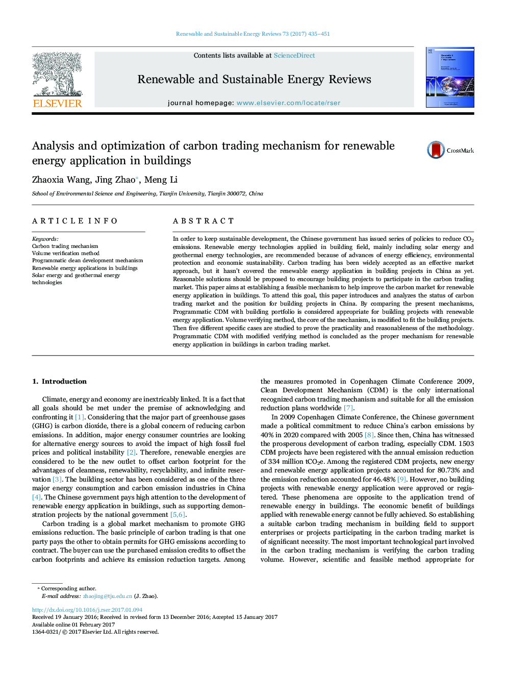 Analysis and optimization of carbon trading mechanism for renewable energy application in buildings