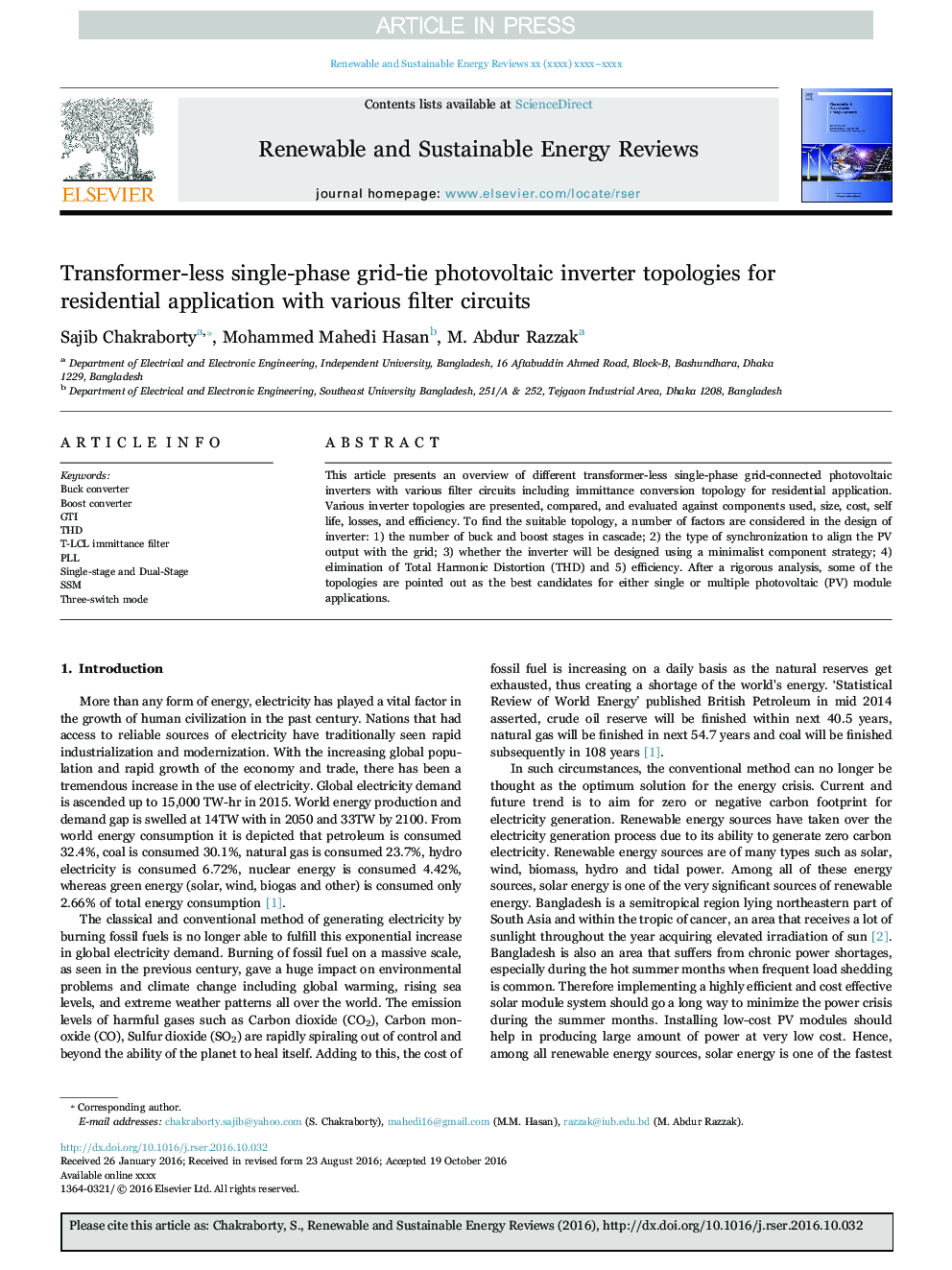 Transformer-less single-phase grid-tie photovoltaic inverter topologies for residential application with various filter circuits