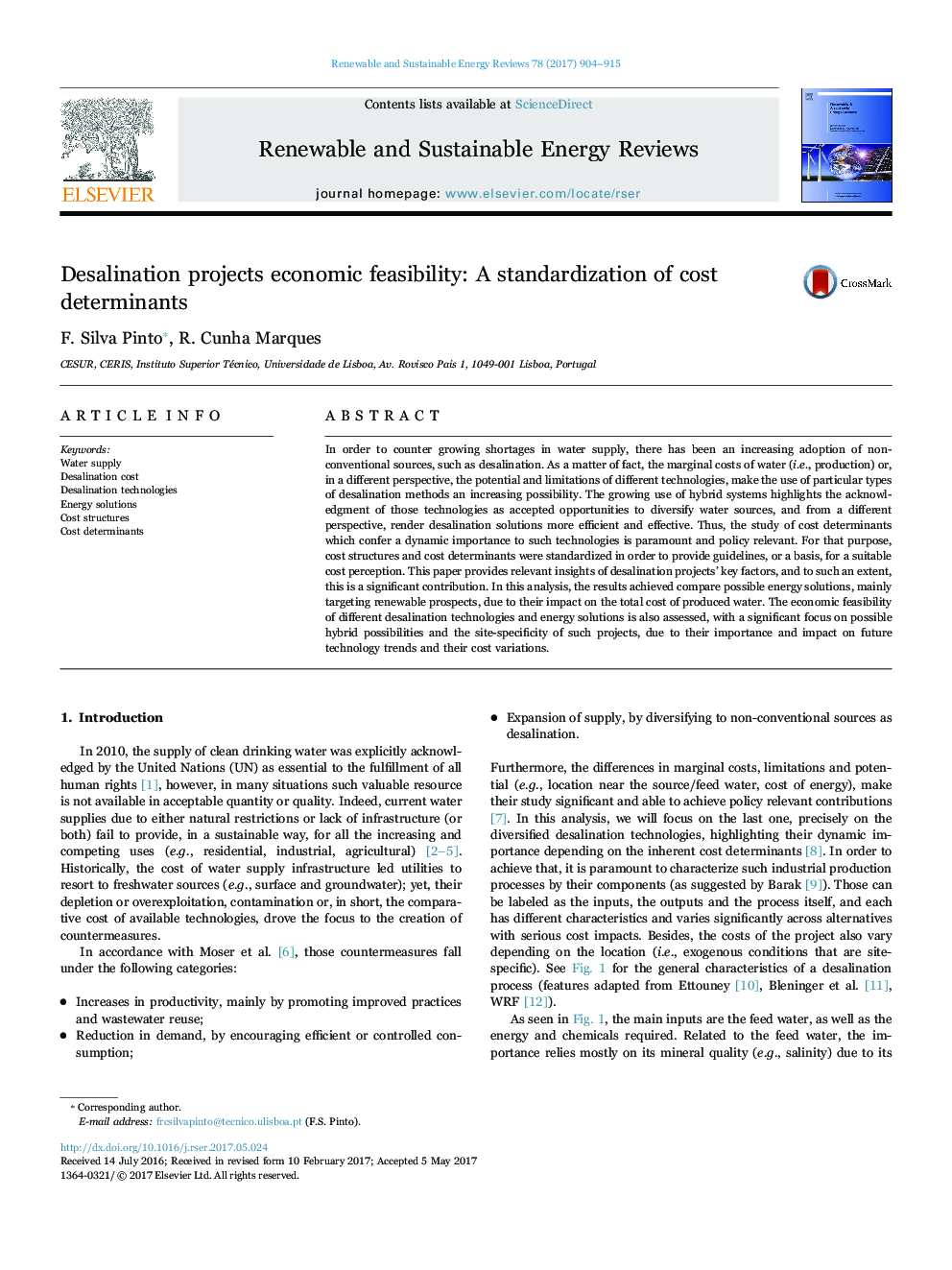 Desalination projects economic feasibility: A standardization of cost determinants