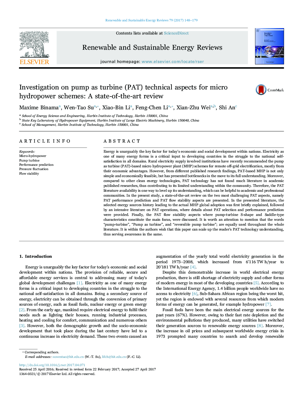 Investigation on pump as turbine (PAT) technical aspects for micro hydropower schemes: A state-of-the-art review