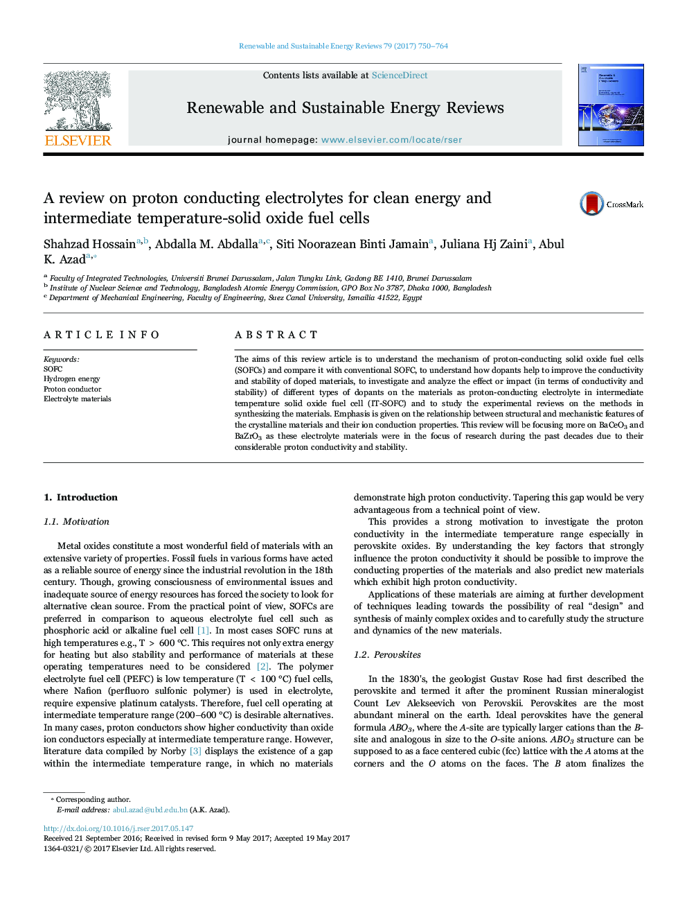 A review on proton conducting electrolytes for clean energy and intermediate temperature-solid oxide fuel cells