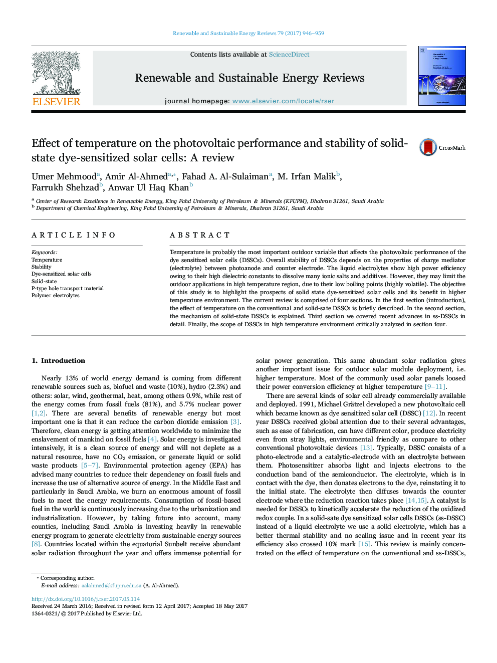 Effect of temperature on the photovoltaic performance and stability of solid-state dye-sensitized solar cells: A review