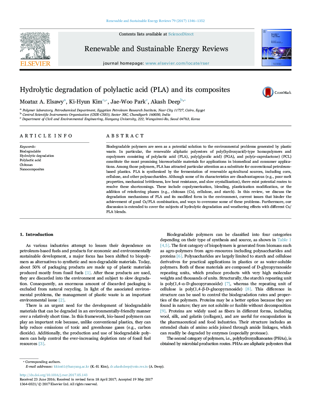 Hydrolytic degradation of polylactic acid (PLA) and its composites