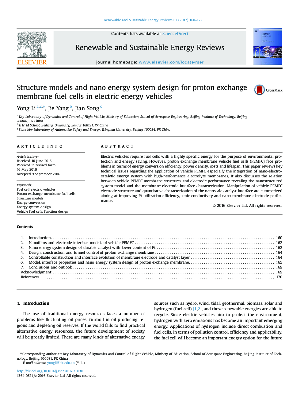 Structure models and nano energy system design for proton exchange membrane fuel cells in electric energy vehicles