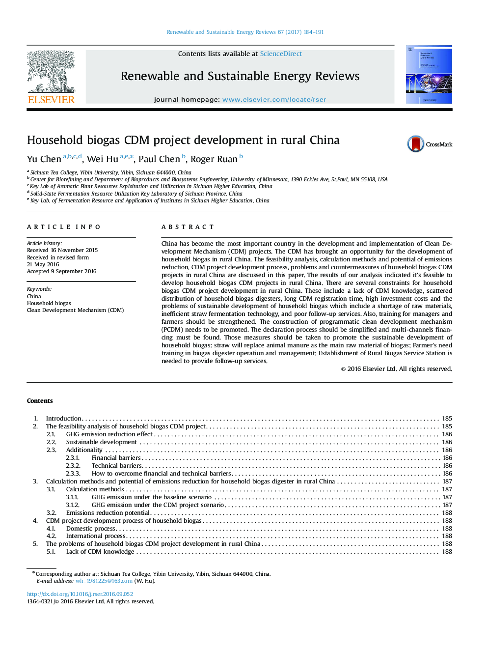 Household biogas CDM project development in rural China