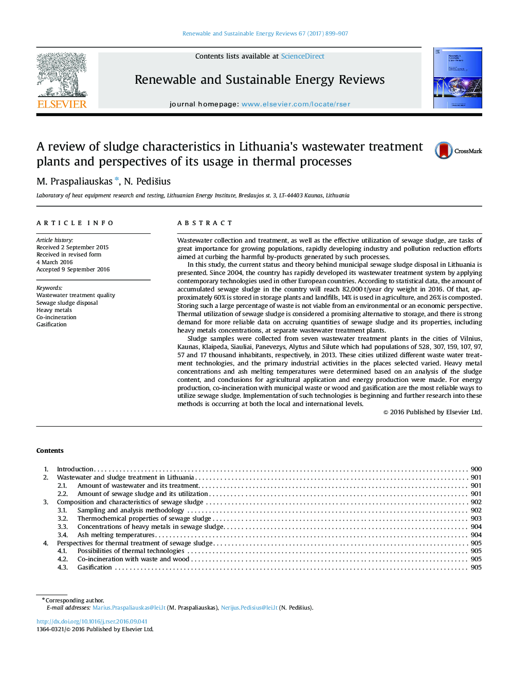 A review of sludge characteristics in Lithuania's wastewater treatment plants and perspectives of its usage in thermal processes