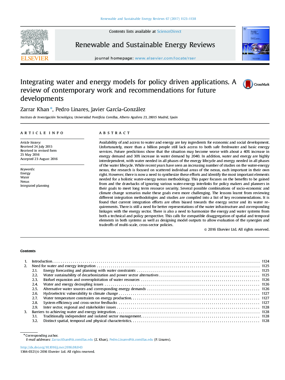 Integrating water and energy models for policy driven applications. A review of contemporary work and recommendations for future developments