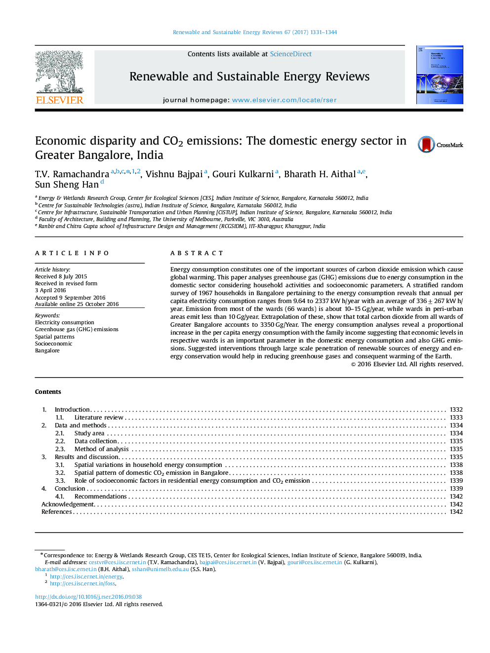 Economic disparity and CO2 emissions: The domestic energy sector in Greater Bangalore, India