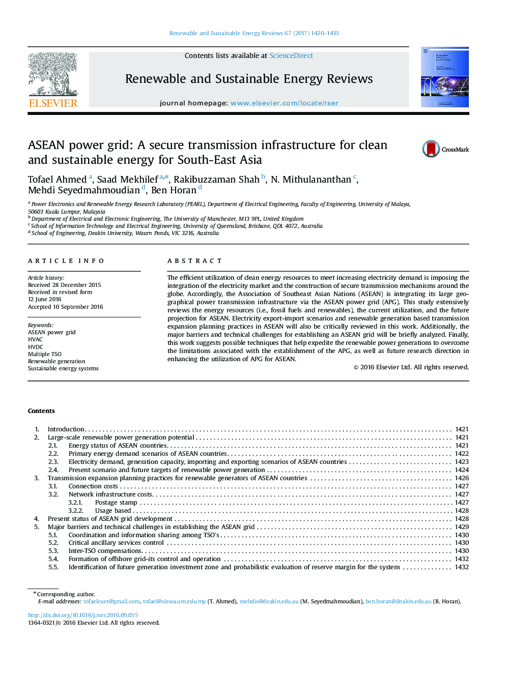 عکس صفحه اول مقاله: ASEAN power grid: A secure transmission infrastructure for clean and sustainable energy for South-East Asia ASEAN power grid: A secure transmission infrastructure for clean and sustainable energy for South-East Asia