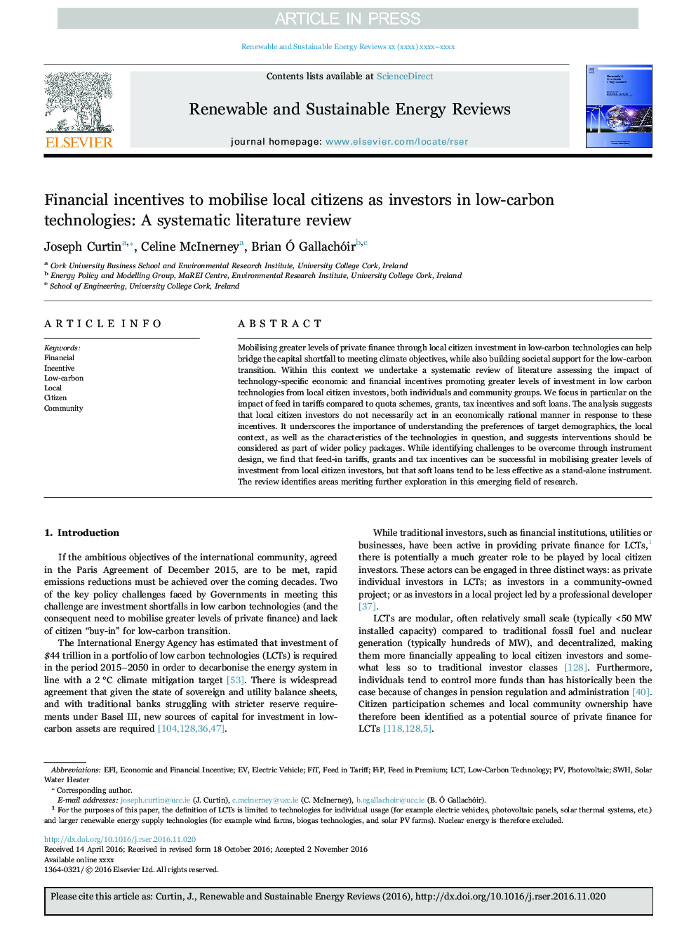 Financial incentives to mobilise local citizens as investors in low-carbon technologies: A systematic literature review