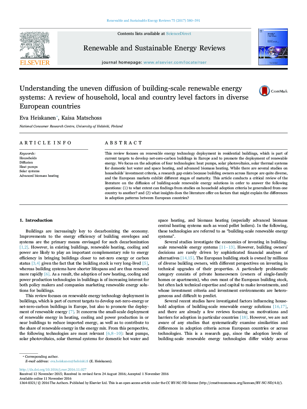 Understanding the uneven diffusion of building-scale renewable energy systems: A review of household, local and country level factors in diverse European countries