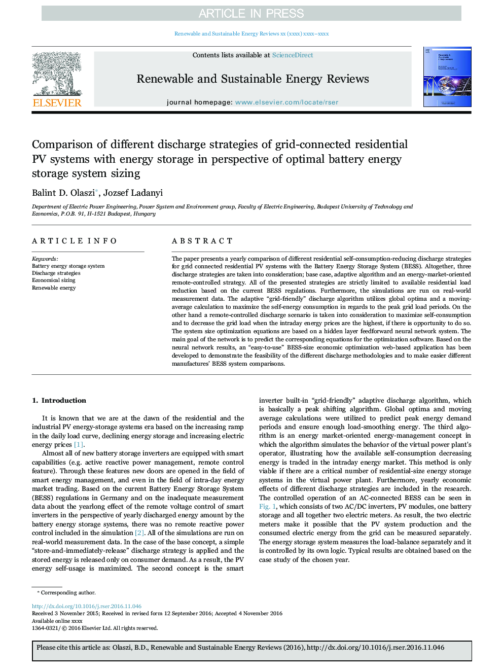 Comparison of different discharge strategies of grid-connected residential PV systems with energy storage in perspective of optimal battery energy storage system sizing