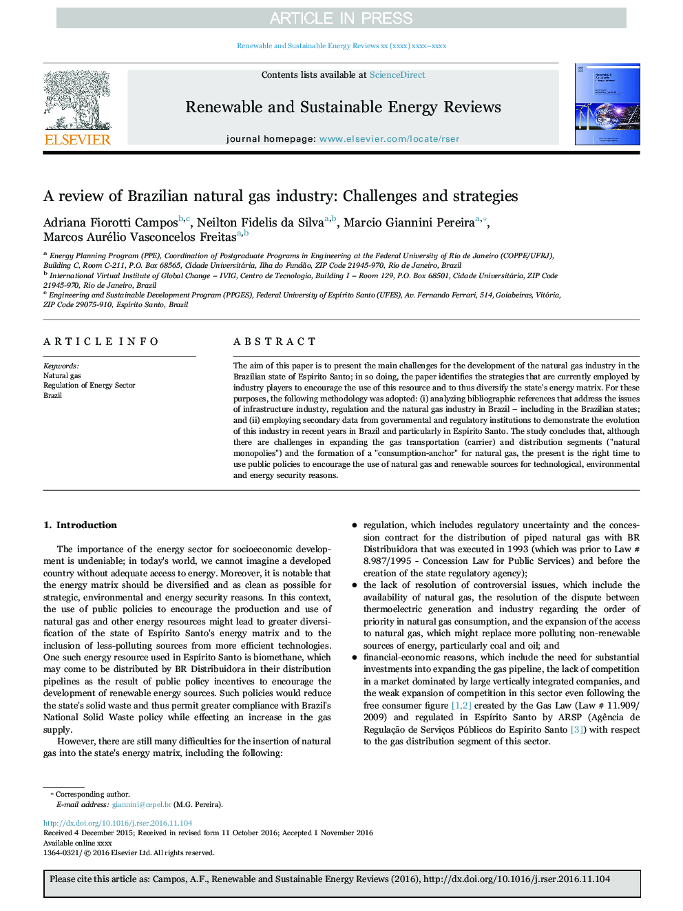 A review of Brazilian natural gas industry: Challenges and strategies