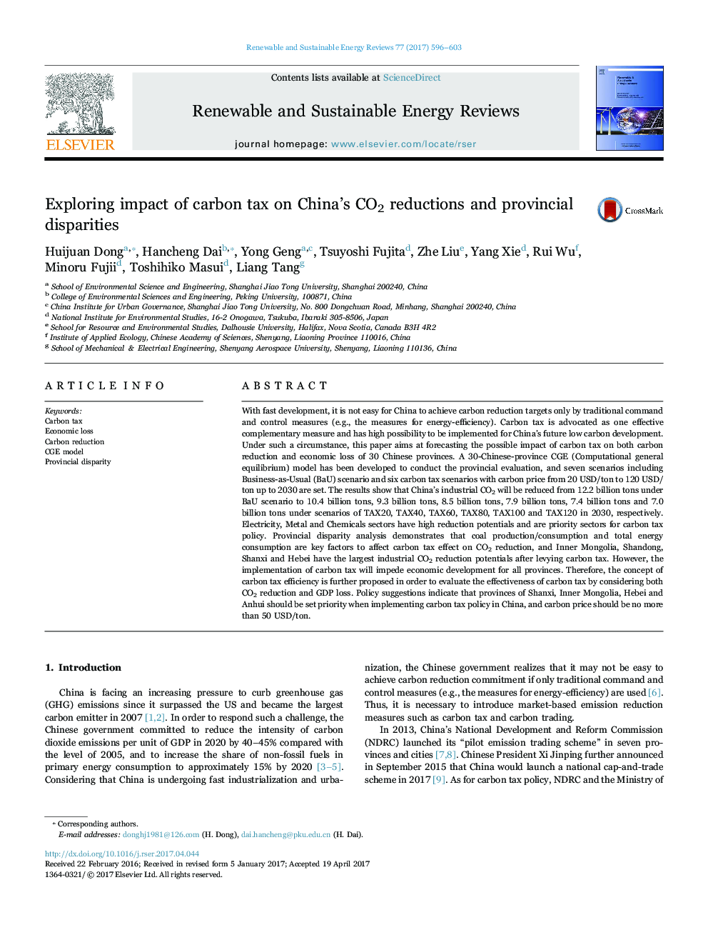 Exploring impact of carbon tax on China's CO2 reductions and provincial disparities