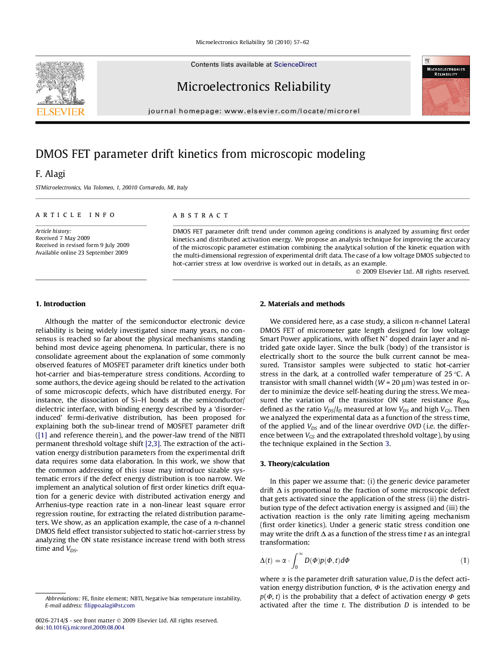 DMOS FET parameter drift kinetics from microscopic modeling